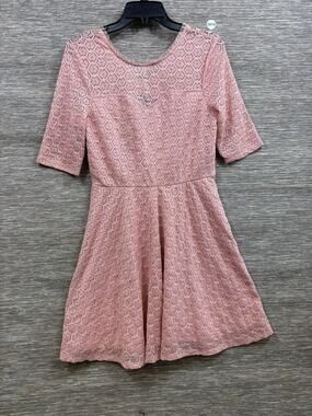 Paperdoll Dress Womens L Pink Lace Fit & Flare Scoop Neck Short Sleeve Skater